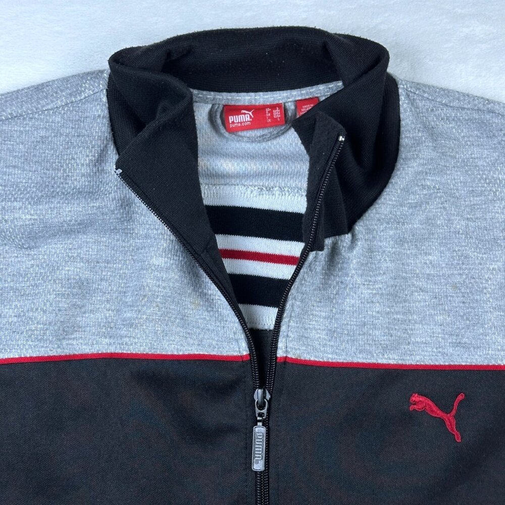 Puma Mens Full-Zip Track Jacket Black/Gray Red Striper Sz L Comfy Streetwear - Picture 10 of 11